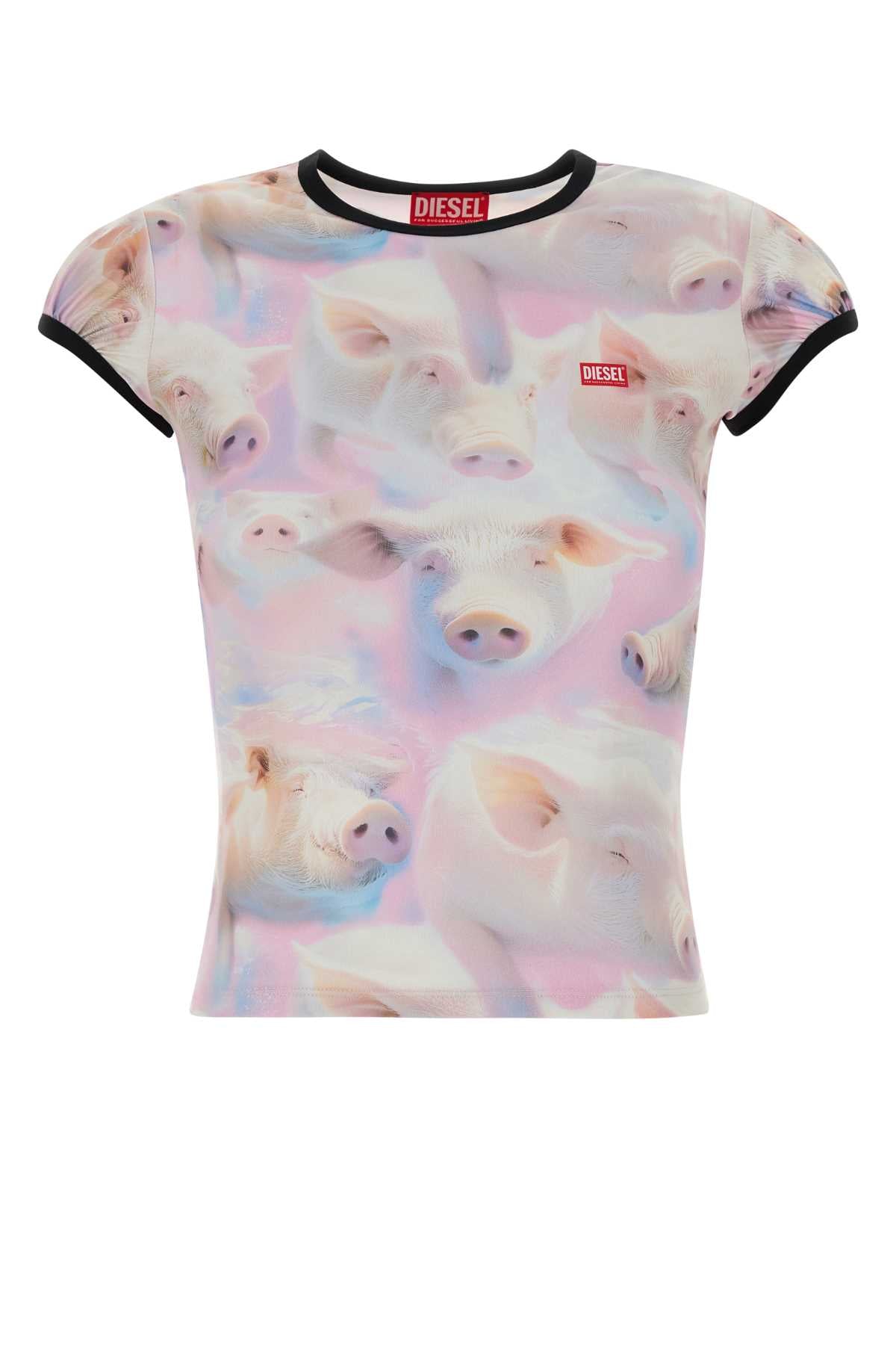 Pig-Print Stretch Jersey T-Shirt — Multicolor