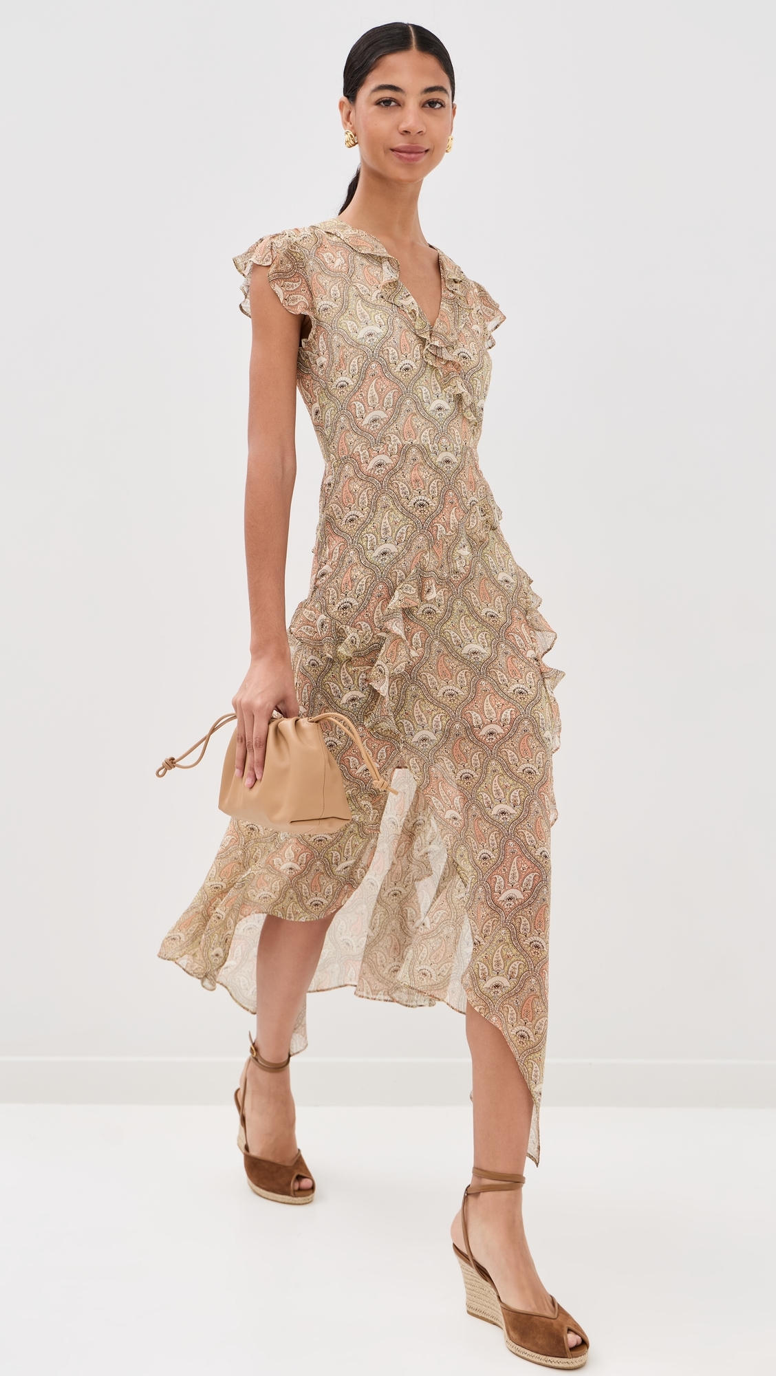 Avenel Silk Dress STONE KHAKI MULTI