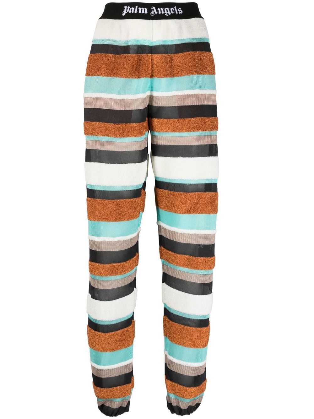 Logo-waistband striped knitted track pants - Brown