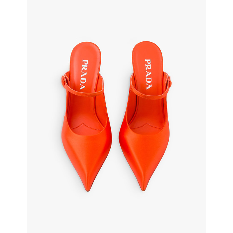 Womens Orange Pointed-toe Slip-on Satin Heels