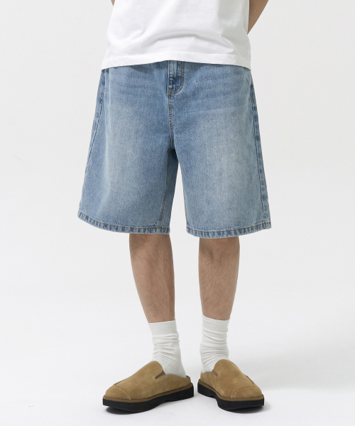 Washed Half Denim Pants