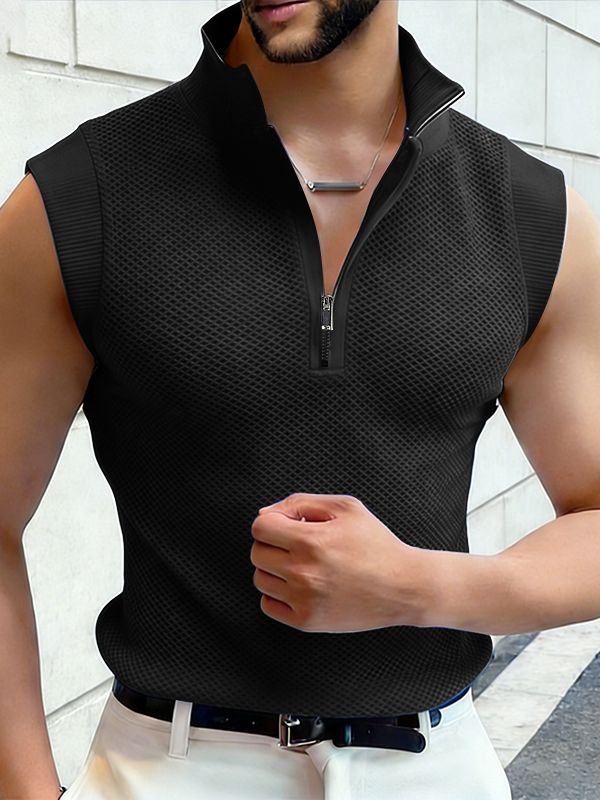 Men's Sheer Mesh Hollow Out Zip Up Tank SKUL56665 - Black / S