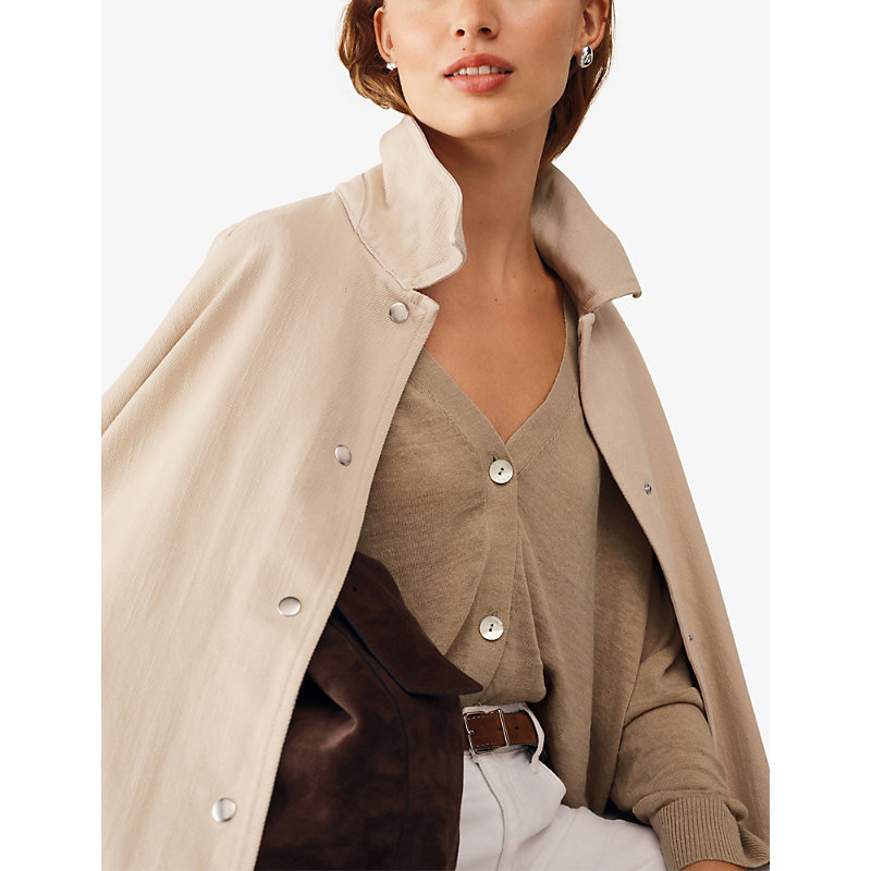 Womens Relaxed-Fit V-Neck Linen-Blend Cardigan
