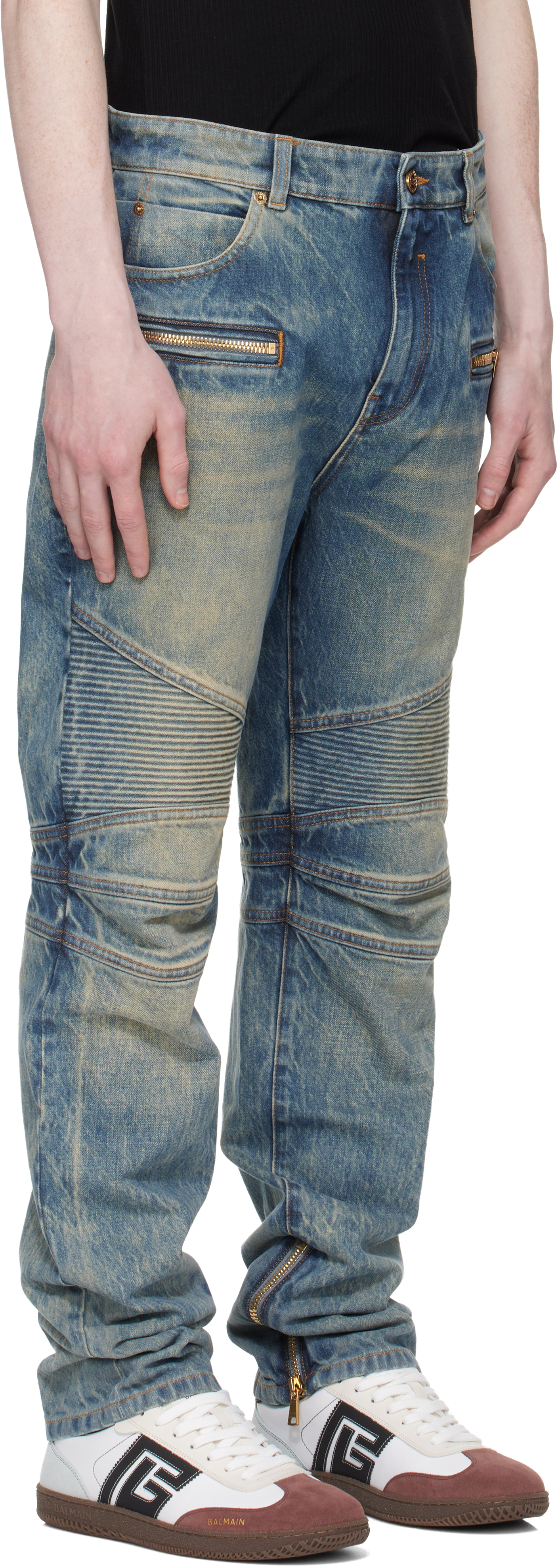 Blue Vintage Denim Biker Jeans