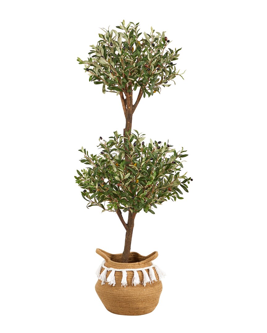 4.5ft Artificial Olive Double Topiary Tree with Handmade Tassel Basket