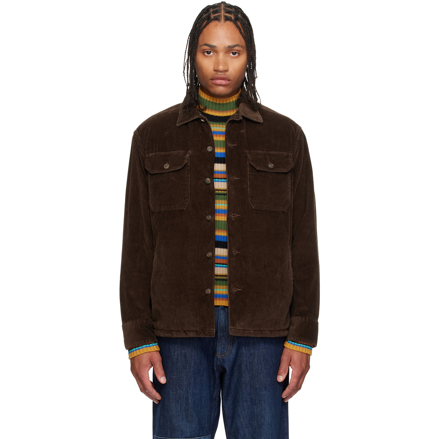 Brown Fleece-Lined Corduroy Over Shirt
