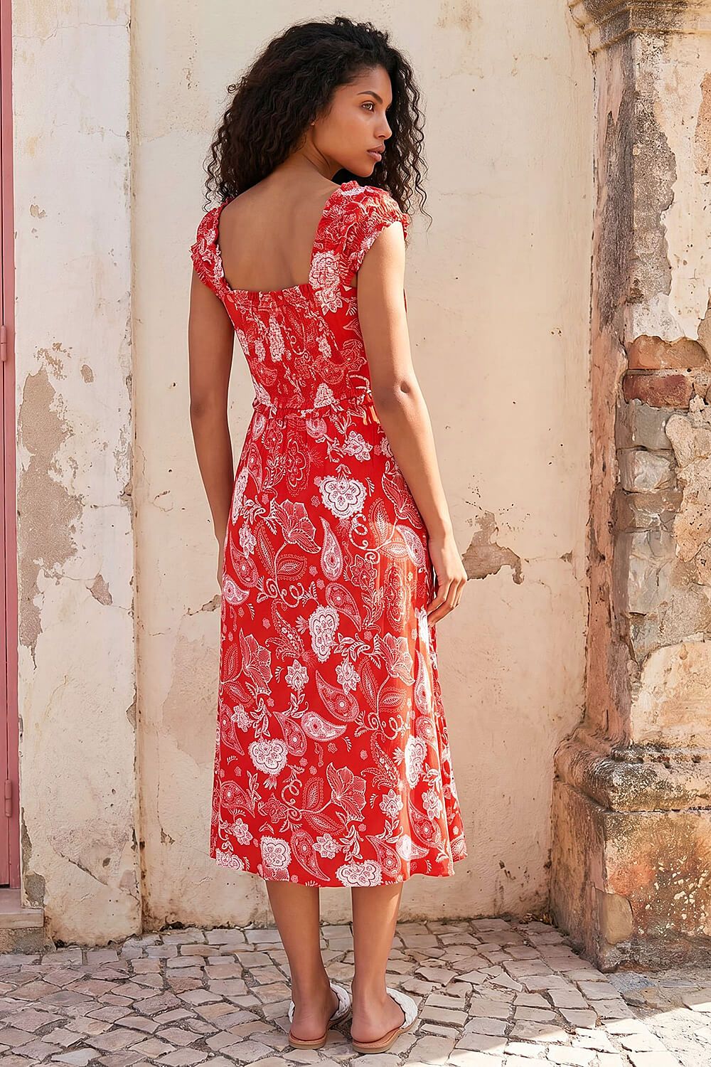 Roman Petite Paisley Midi Dress In Red