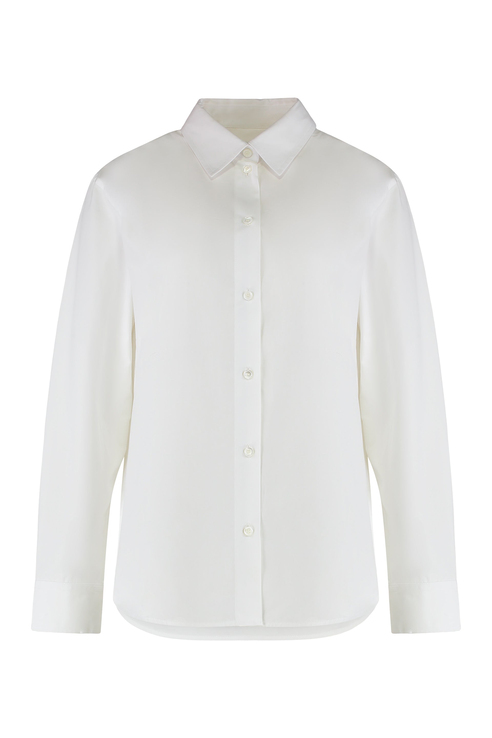 Women's Long-Sleeve Cotton Shirt with Button-Front and Classic Collar