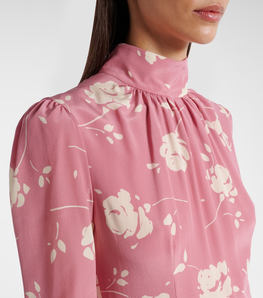 Bow-detail floral silk midi dress
