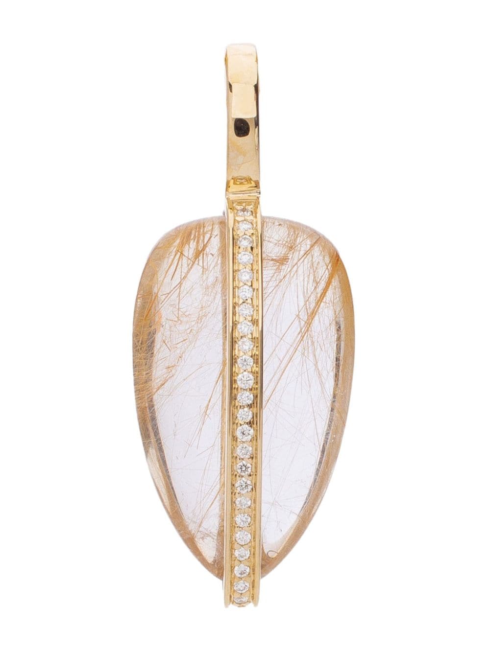 14k yellow gold quartz and diamond pendant - Brown
