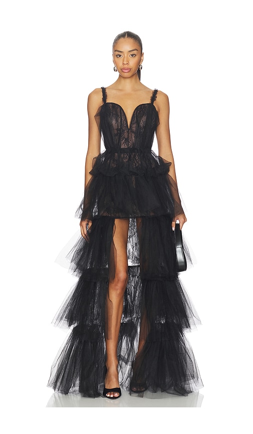 AKNVAS x REVOLVE Alfhild Bustier Tiered Gown in Black. - 10 also