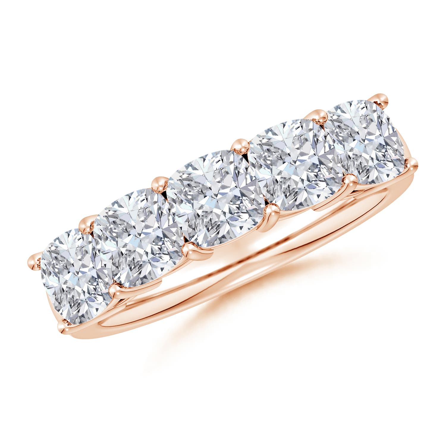 Angara 3.45 Carats Prong-Set Cushion Diamond Five Stone Wedding Ring in 18K Rose Gold