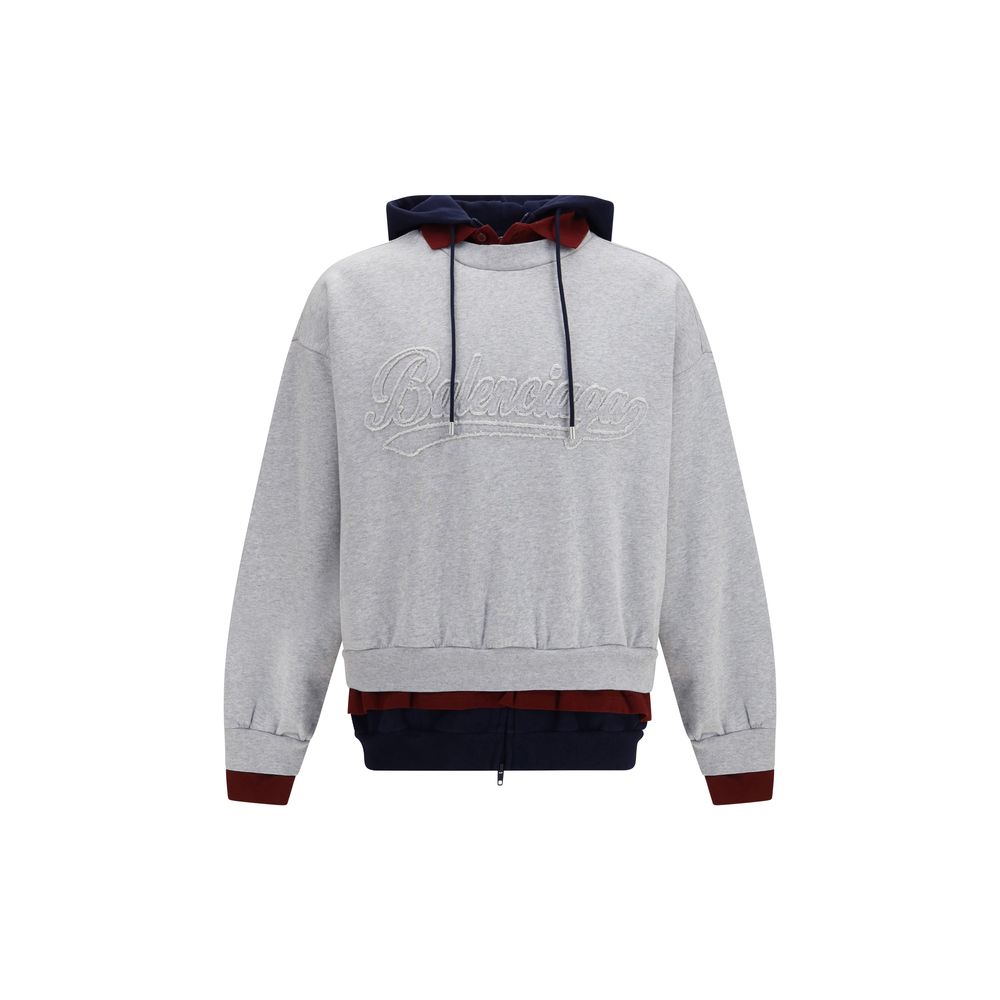 Layered Cotton Hoodie — Gray