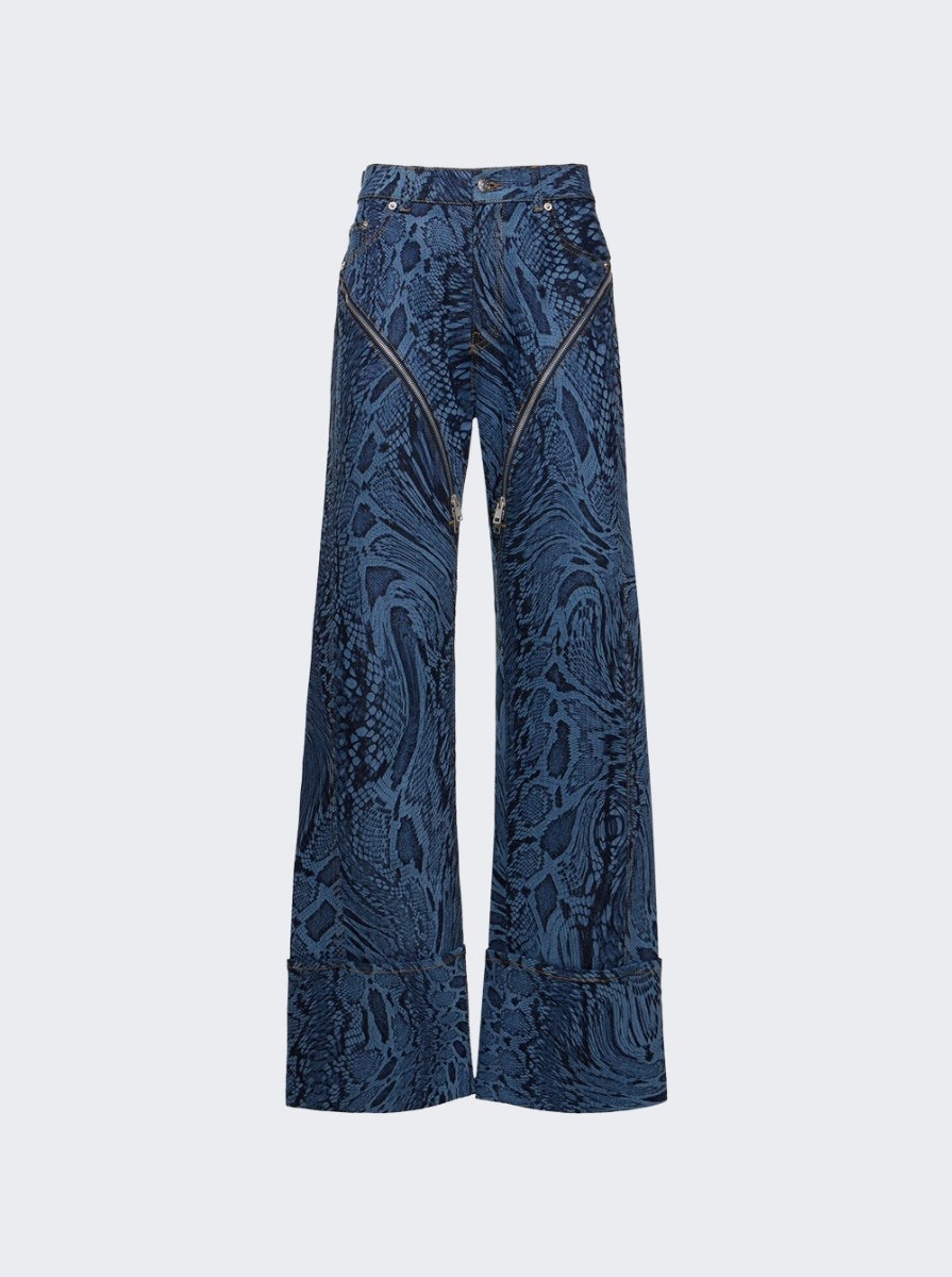 Zip-embellished snake-print jeans - Black