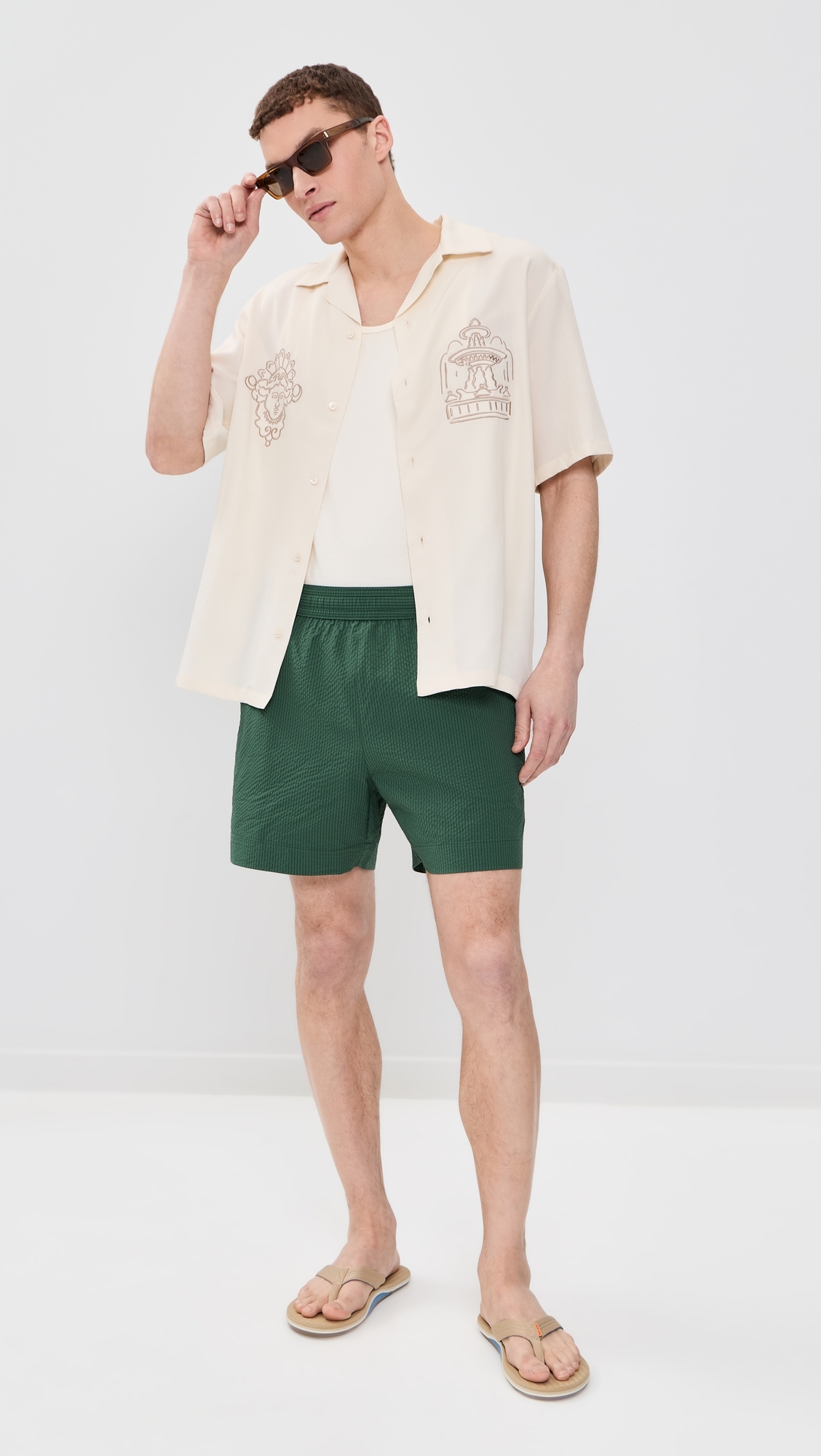 Seersucker Swim Shorts Bottle Green