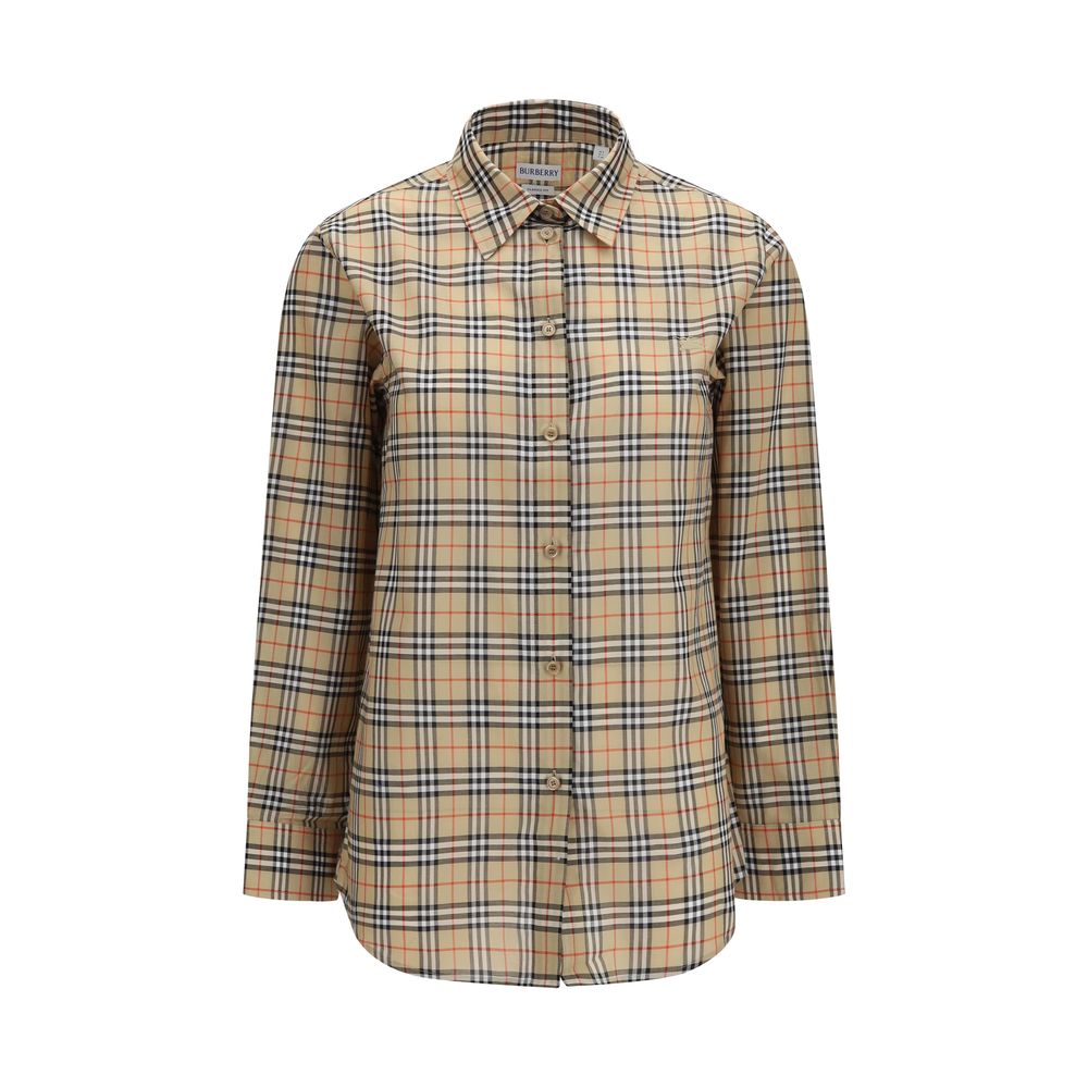 Check Cotton Shirt — Beige