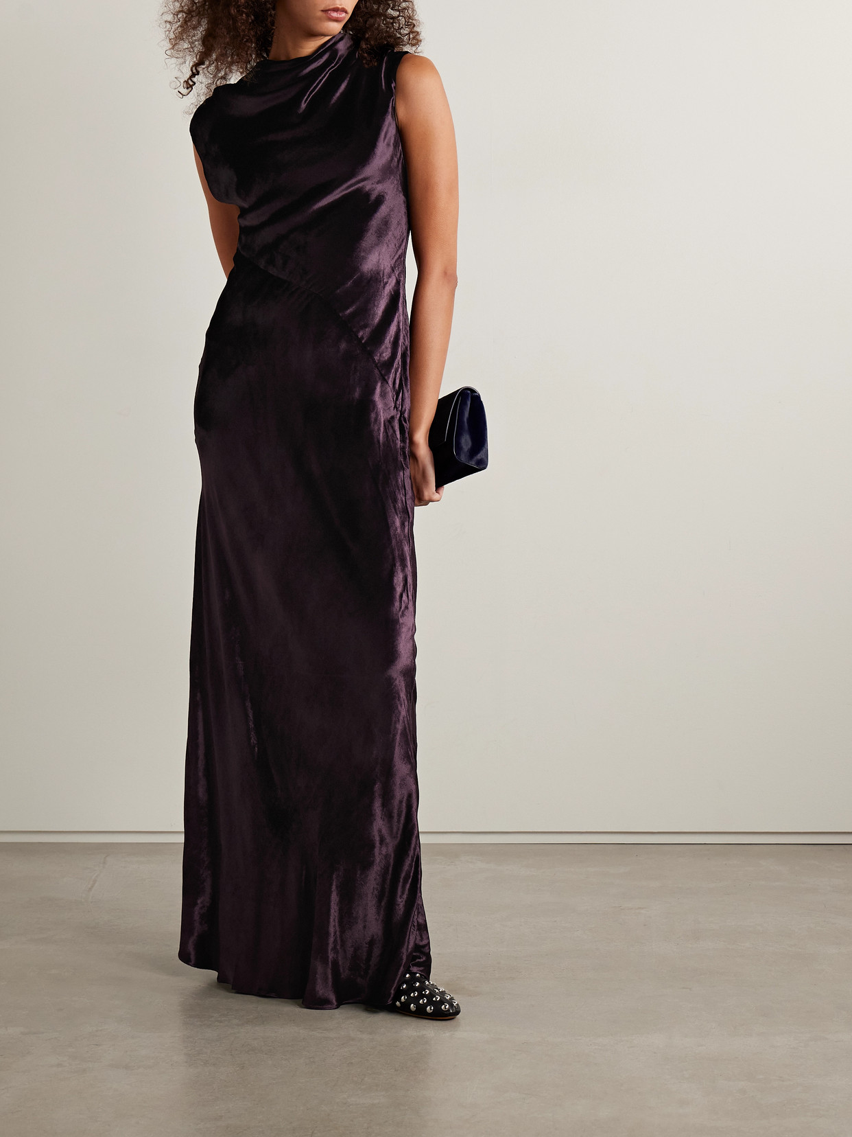Back To You Open-back Draped Velvet Gown - Purple