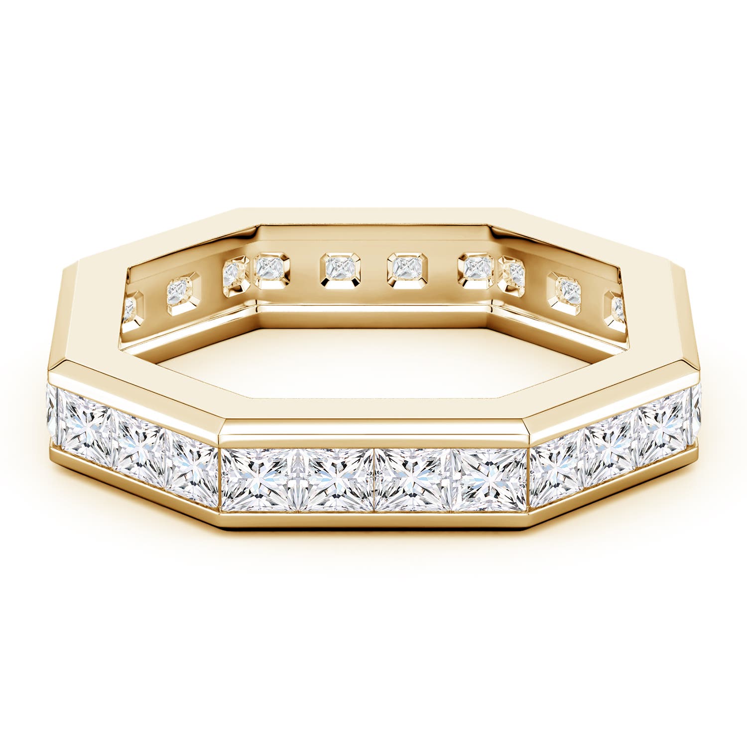 Angara 4.48 Carats Princess-Cut Lab-Grown Diamond Men's Octagon Eternity Ring in 14K Yellow Gold