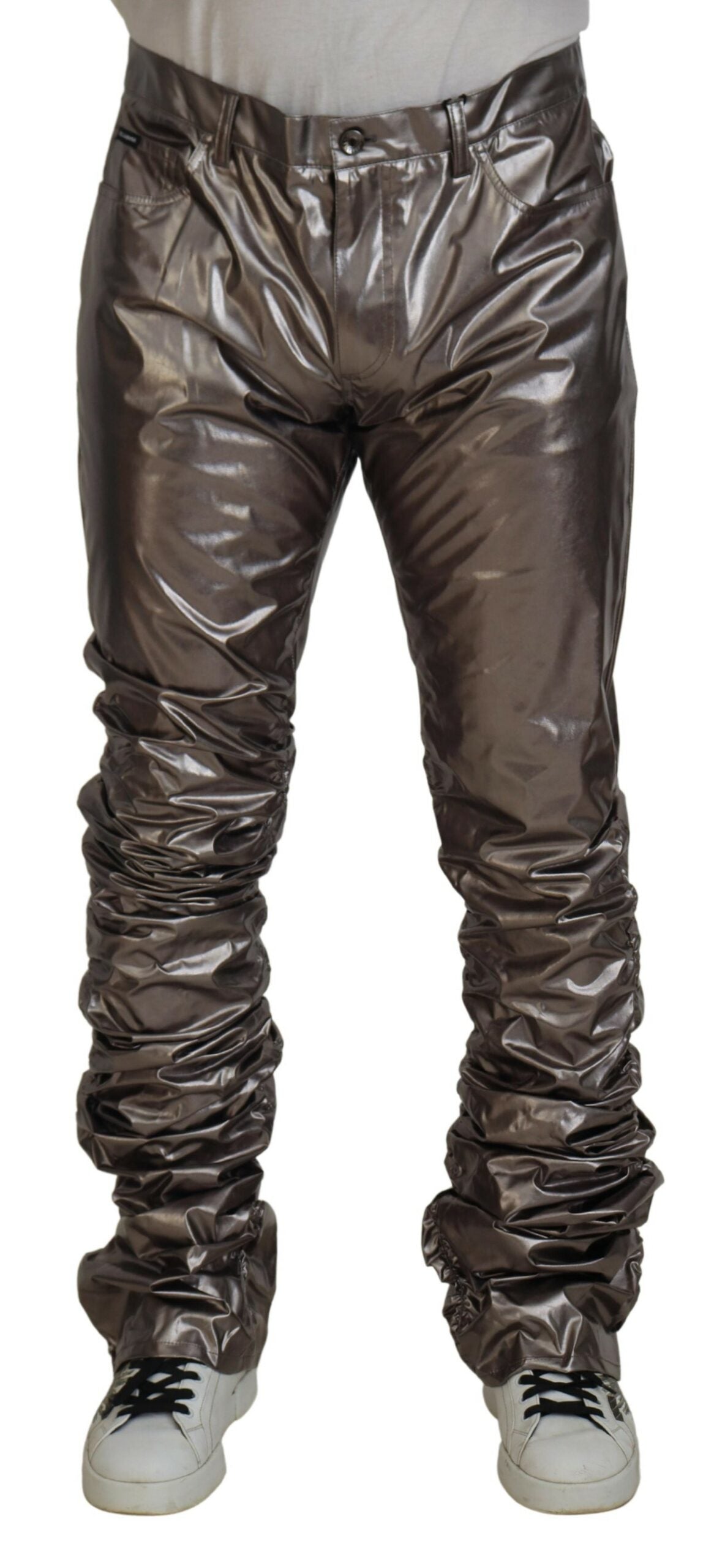 Metallic Nylon Trousers — Silver