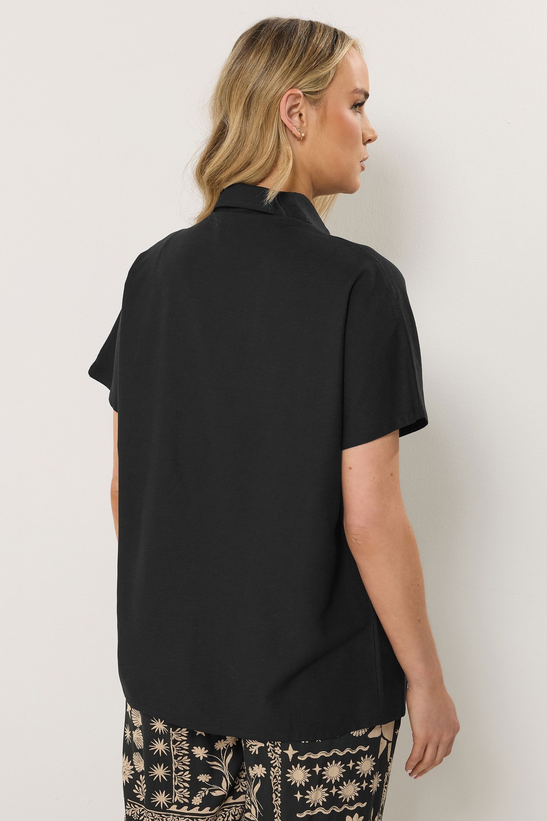 Long Tall Sally Tall Short Sleeve Linen Shirt In Black