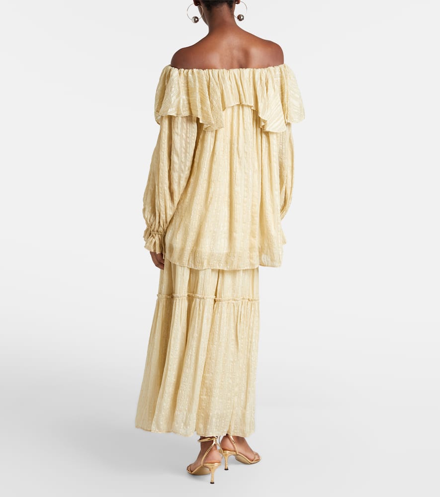 Gathered striped silk-blend maxi skirt
