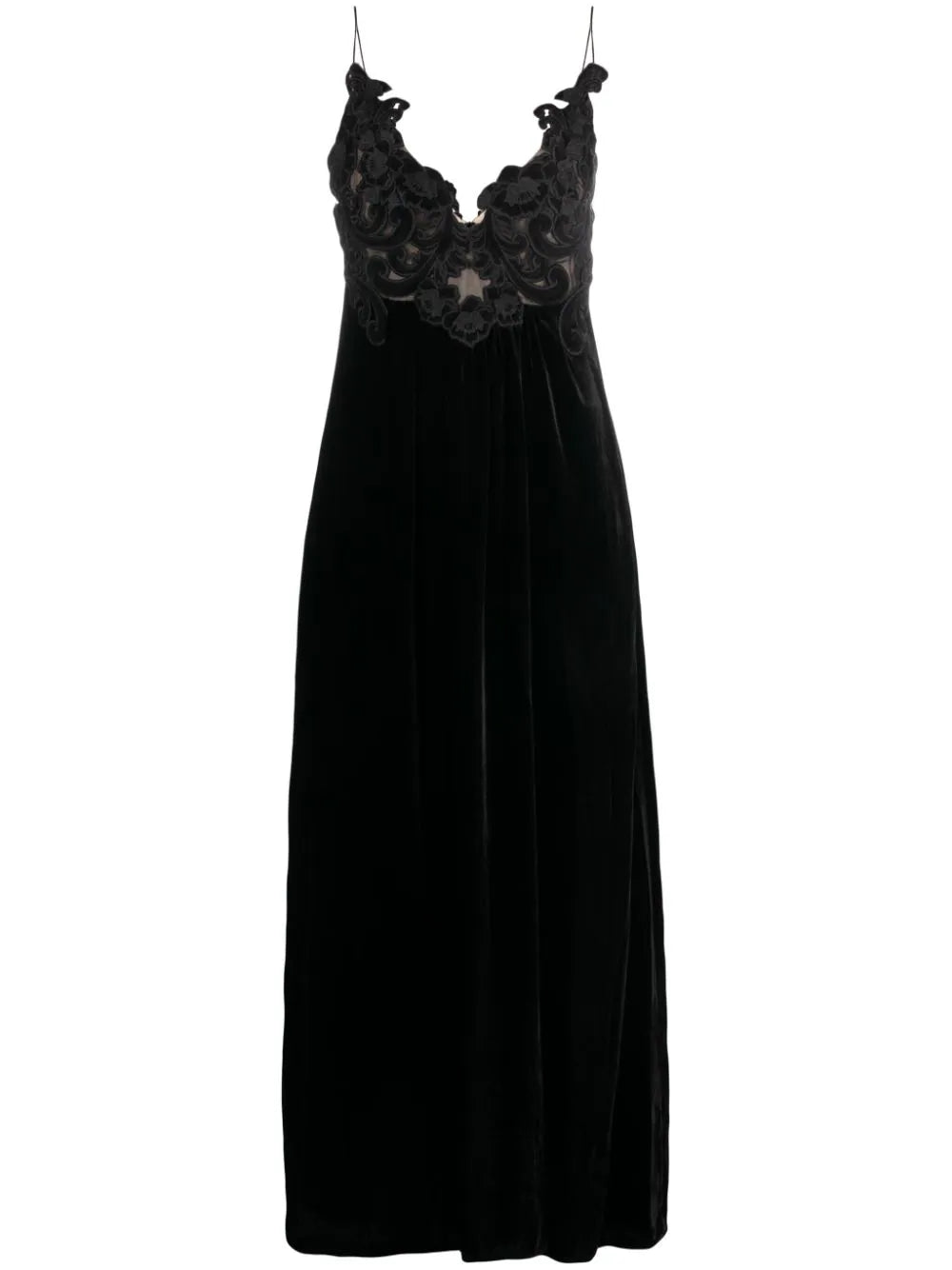 Floral-Embellished Velvet Dress — Black