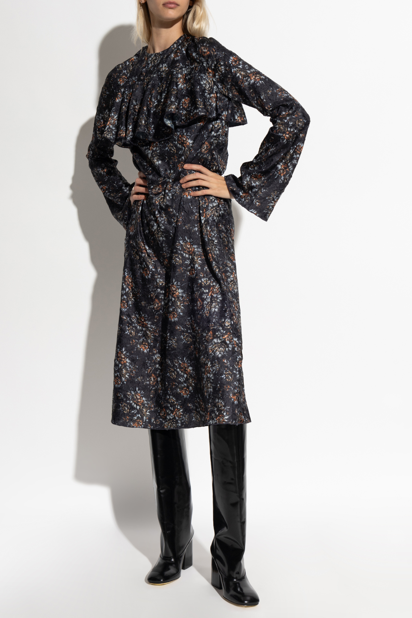 Dress With Floral Motif, Women's, Black