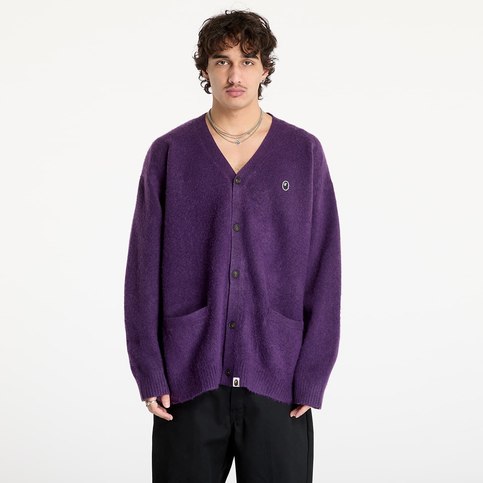 Sweater A BATHING APE One Point Hairly Yarn Cardigan M Purple