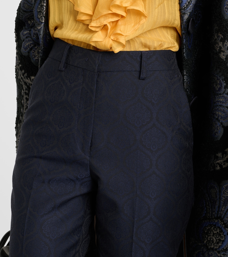 Printed cotton-blend jacquard slim pants