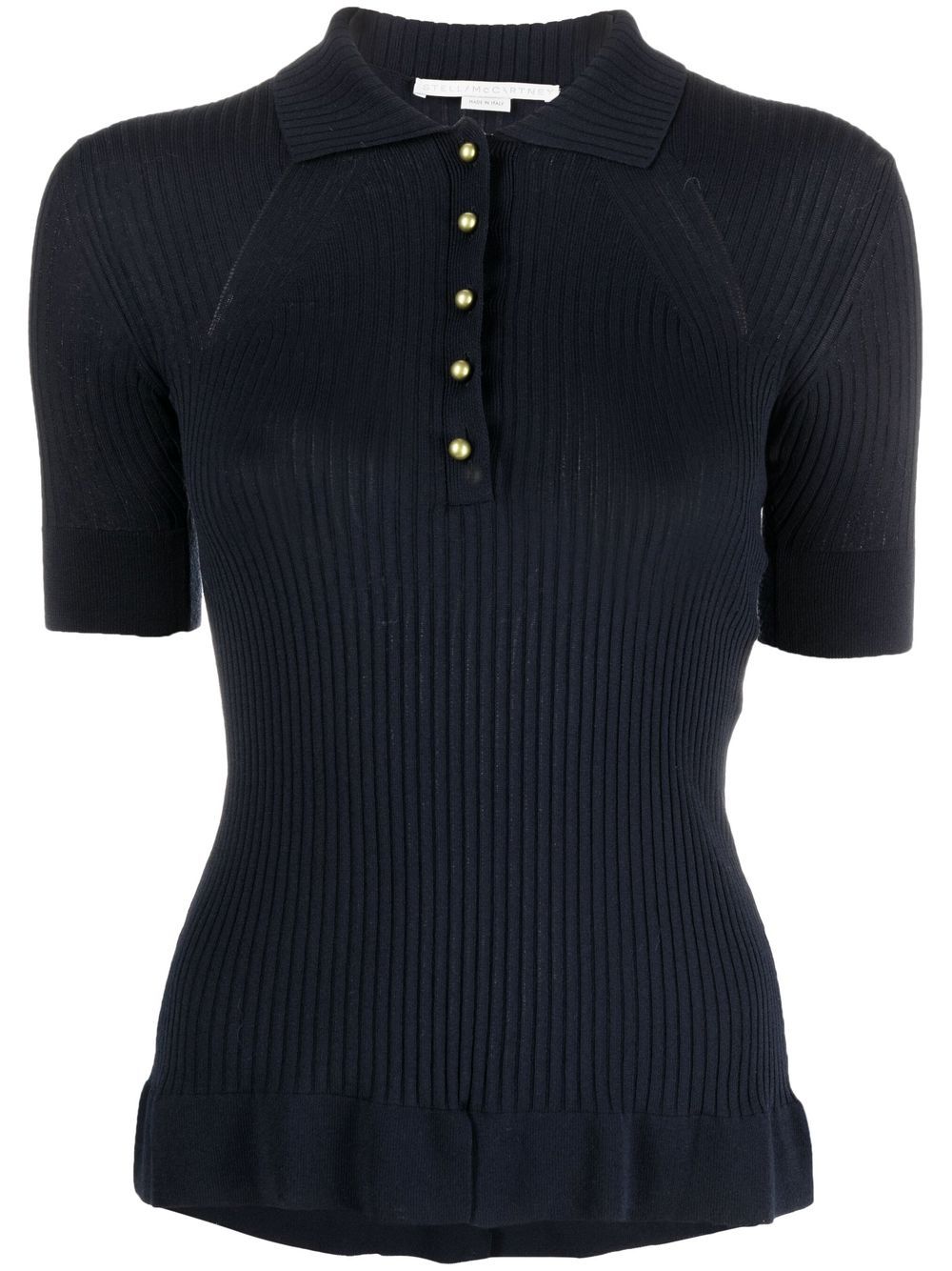 Ribbed-knit polo top - Blue