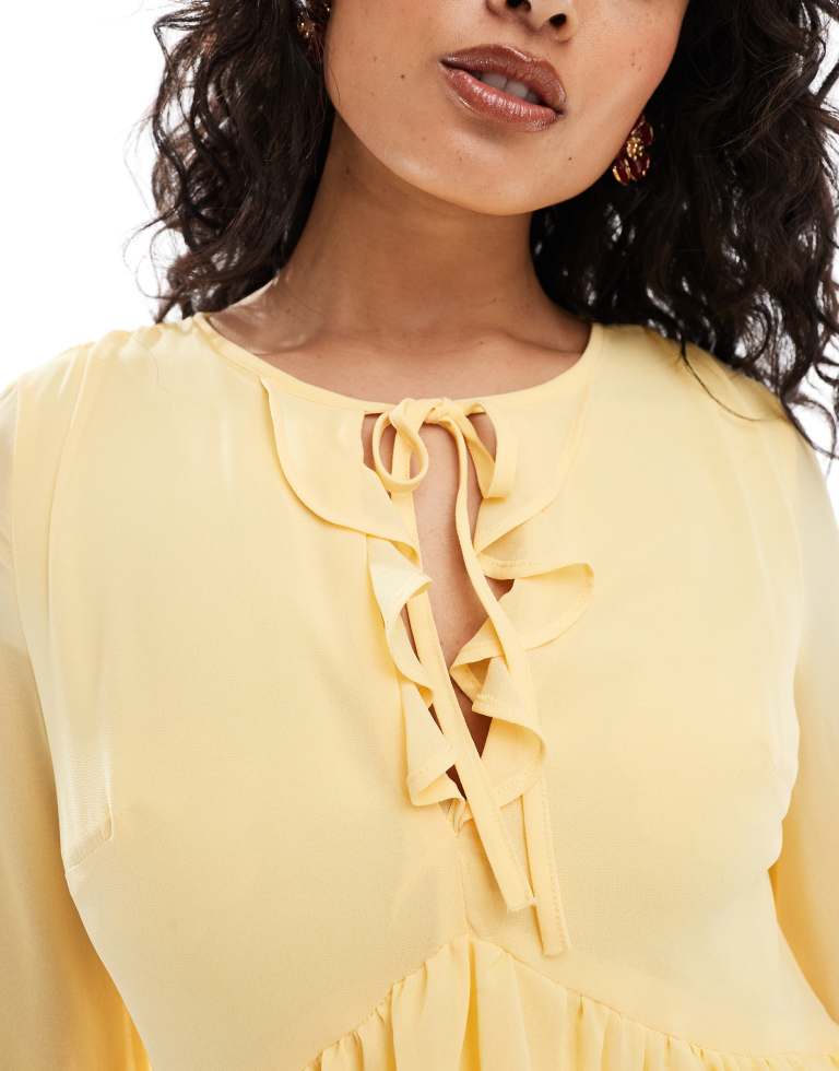 Tfnc Womens chiffon maxi dress with frill detail in pale yellow