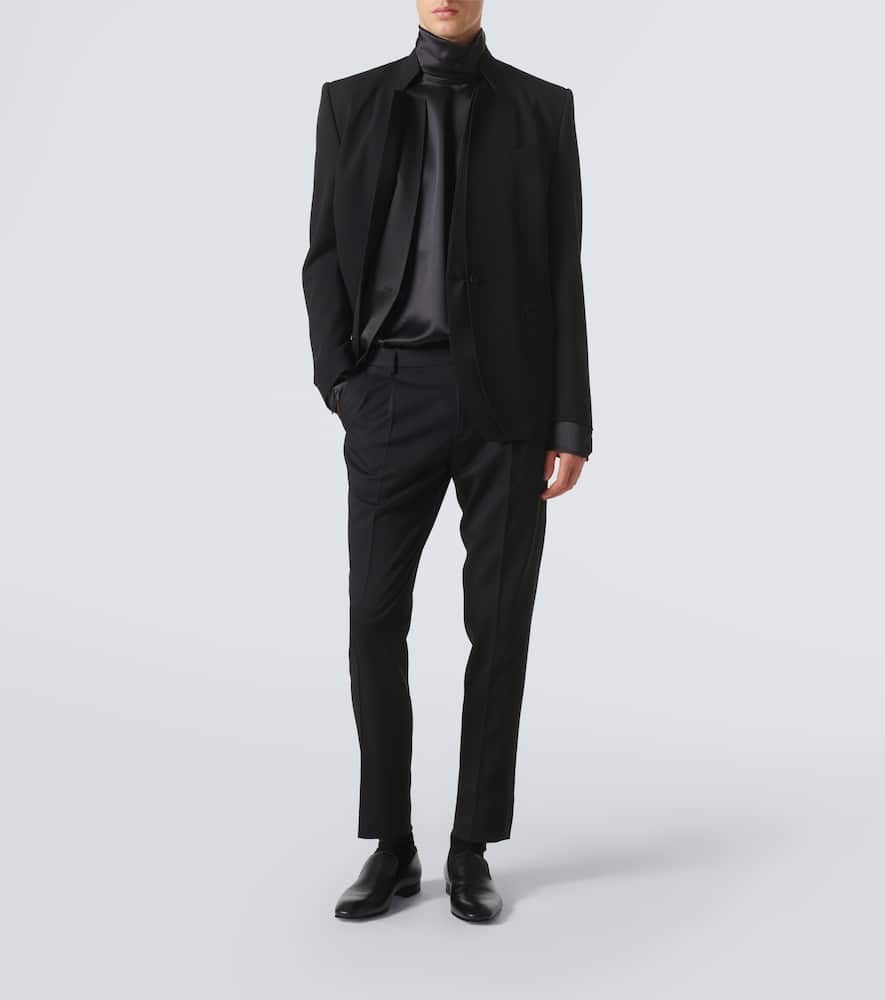 Wool-blend gabardine tuxedo pants