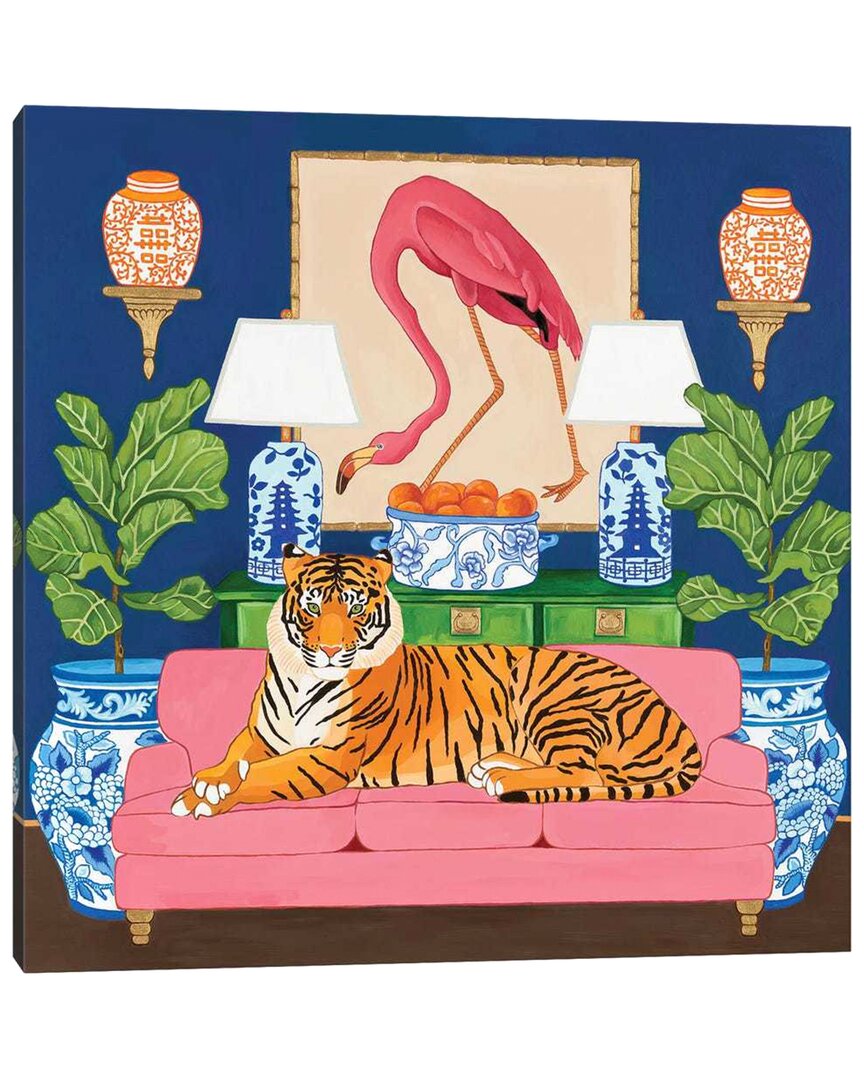 Chinoiserie Tiger In The Living Room With Flamingo Ginger Jar And Fiddle Leaf Fig By Green Orchid Boutique Wall Art