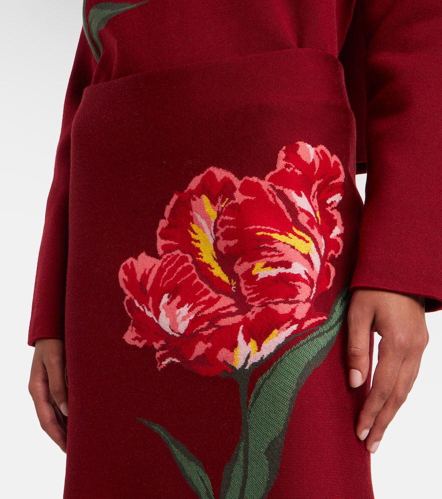 Floral jacquard cotton and wool midi skirt