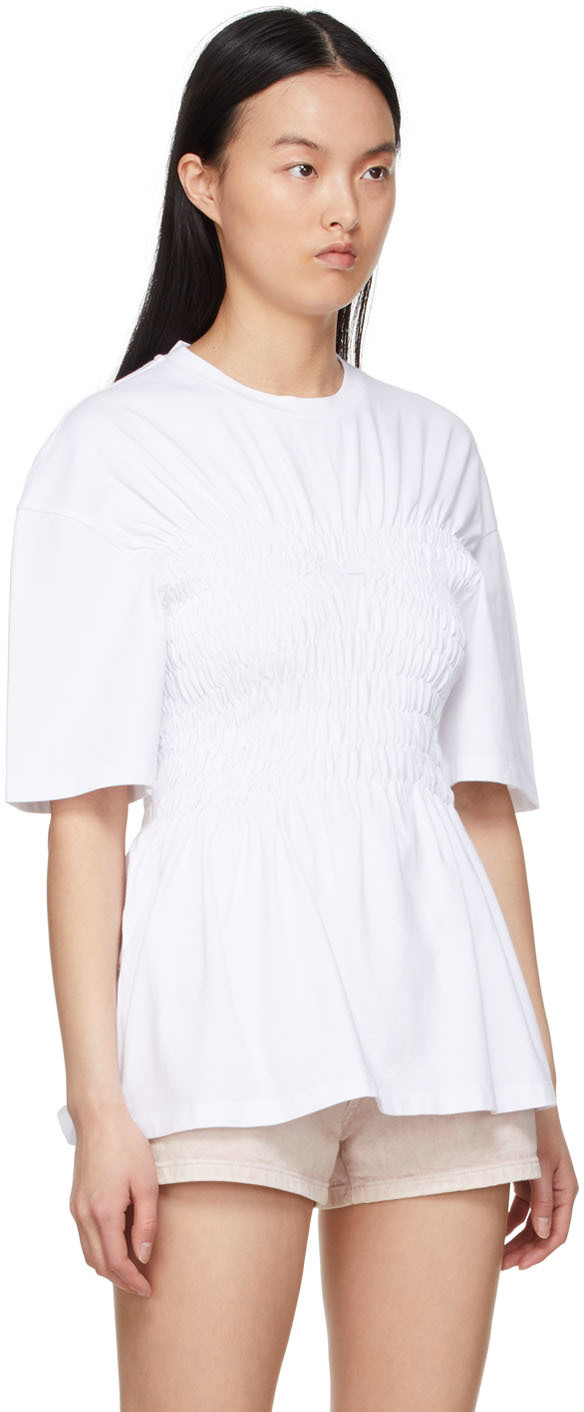 White cotton smocked T-shirt