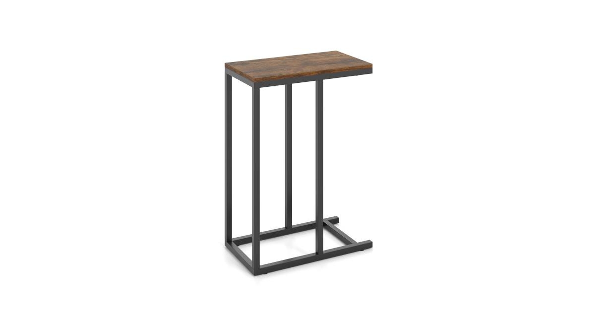 C-Shaped Side Table Space-Saving and Modern Accent Table for Living Room - Rustic brown