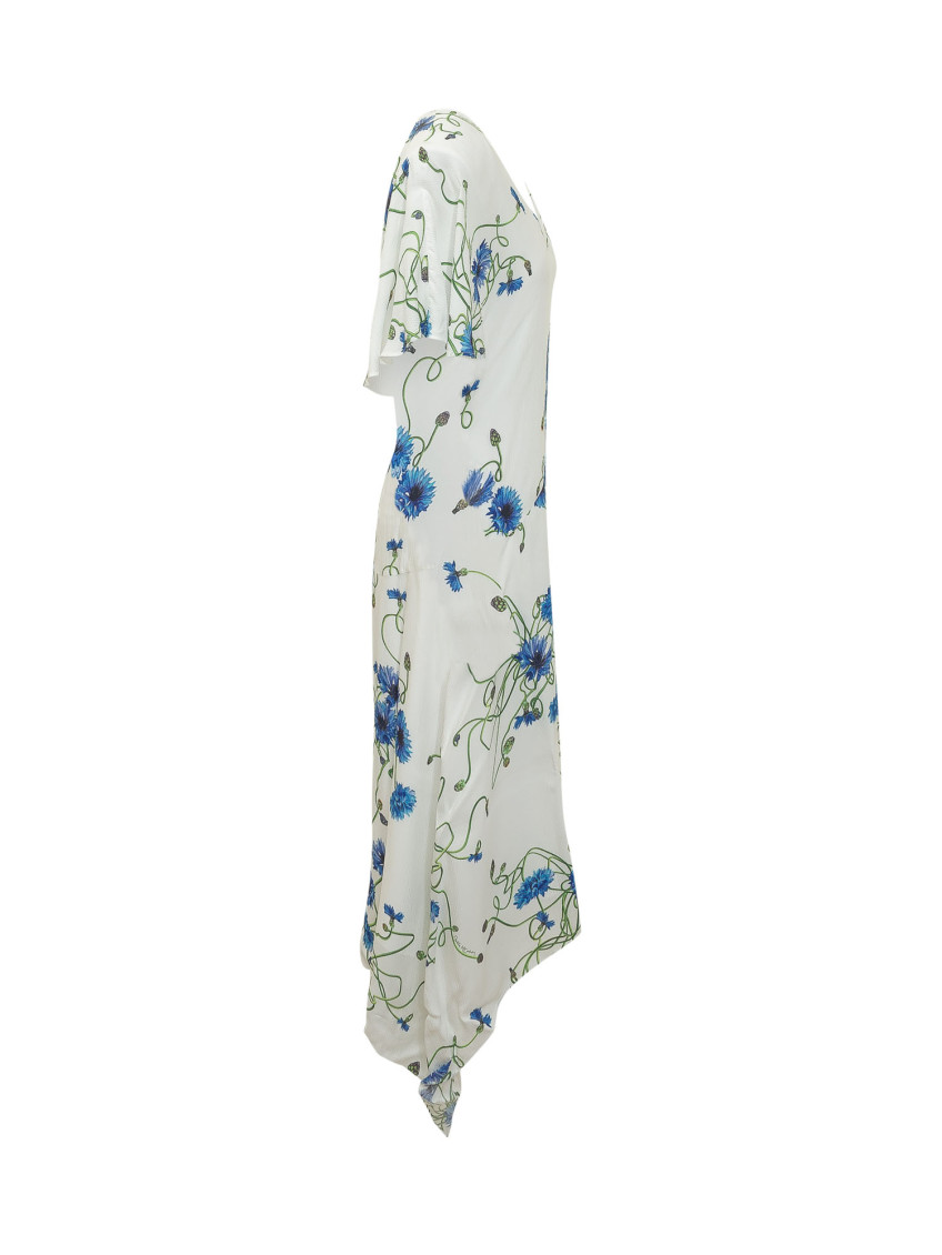 White Floral V Neck Midi Dress