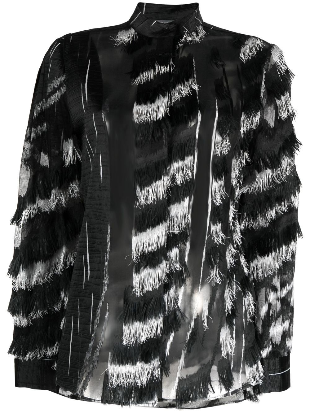 Sheer fringed two-tone blouse - Black