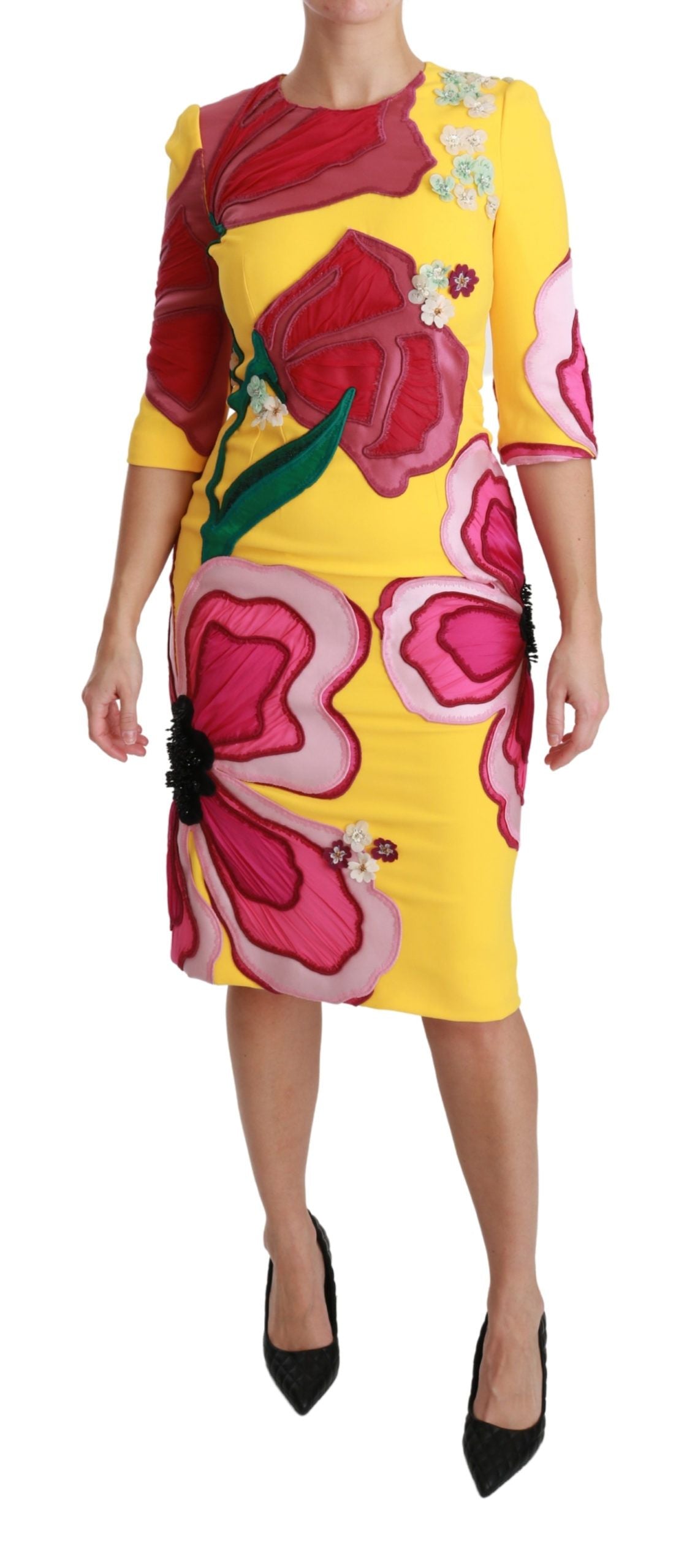 Floral Crystal Bodycon Dress — Yellow