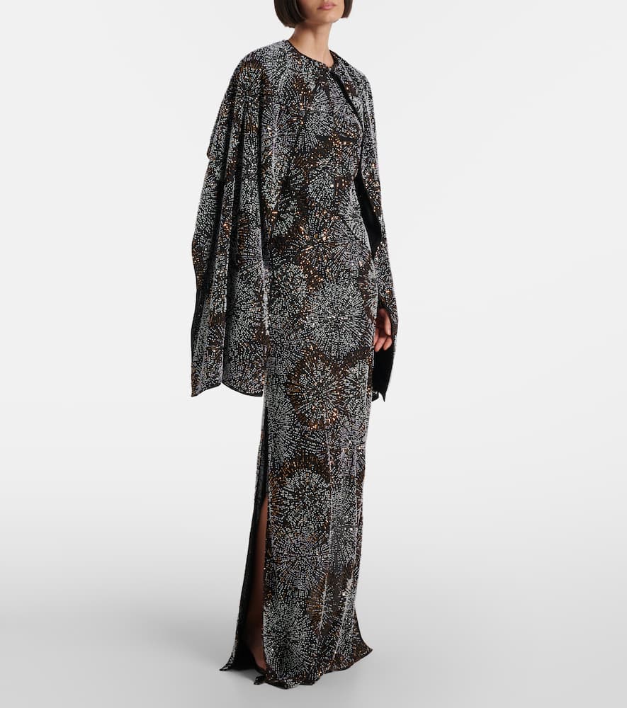 Embellished caped gown