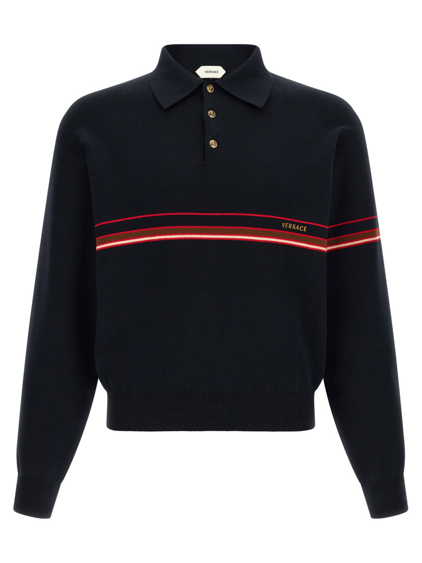 Blue Polo Shirt With Classic Collar And Logo Lettering On The Front Cotton For Men Blu Jersey - Men