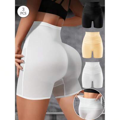 3-Pack Women's High-Waisted Boxer Briefs With Cross Straps, Anti-Exposure Design, Tummy Control, Hip Lift, Comfortable Fit, Skin-Friendly And Breathab