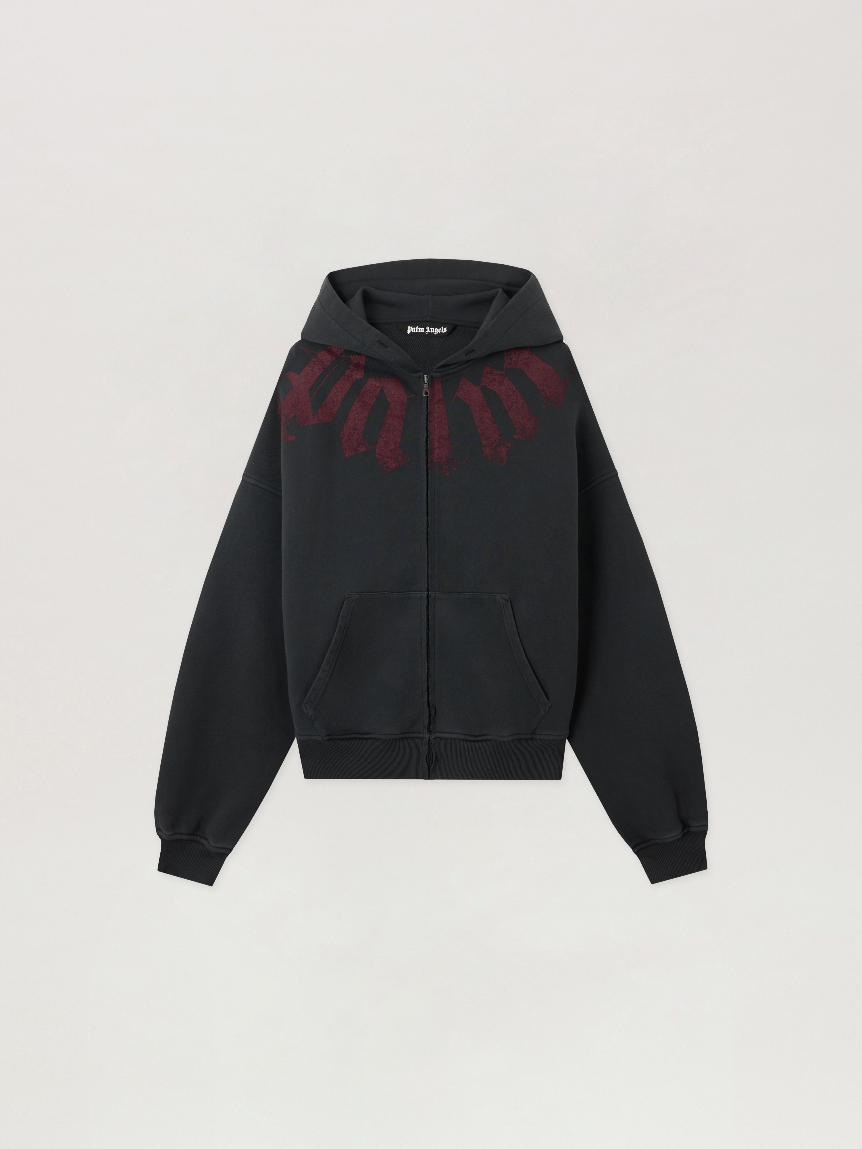Big Neck Logo Zip Loose Hoodie Man  Black Burgundy