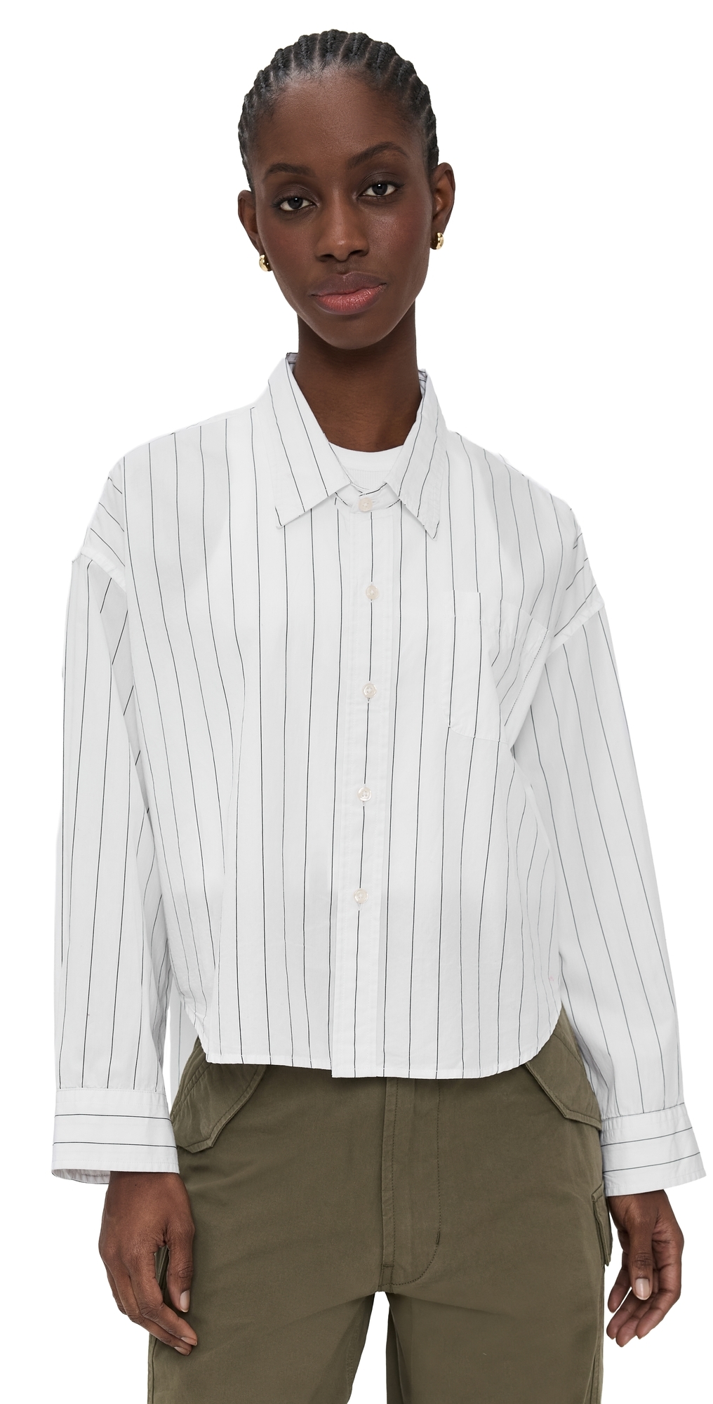 Cropped Shirt Ecru/Black Wide Pinstripe