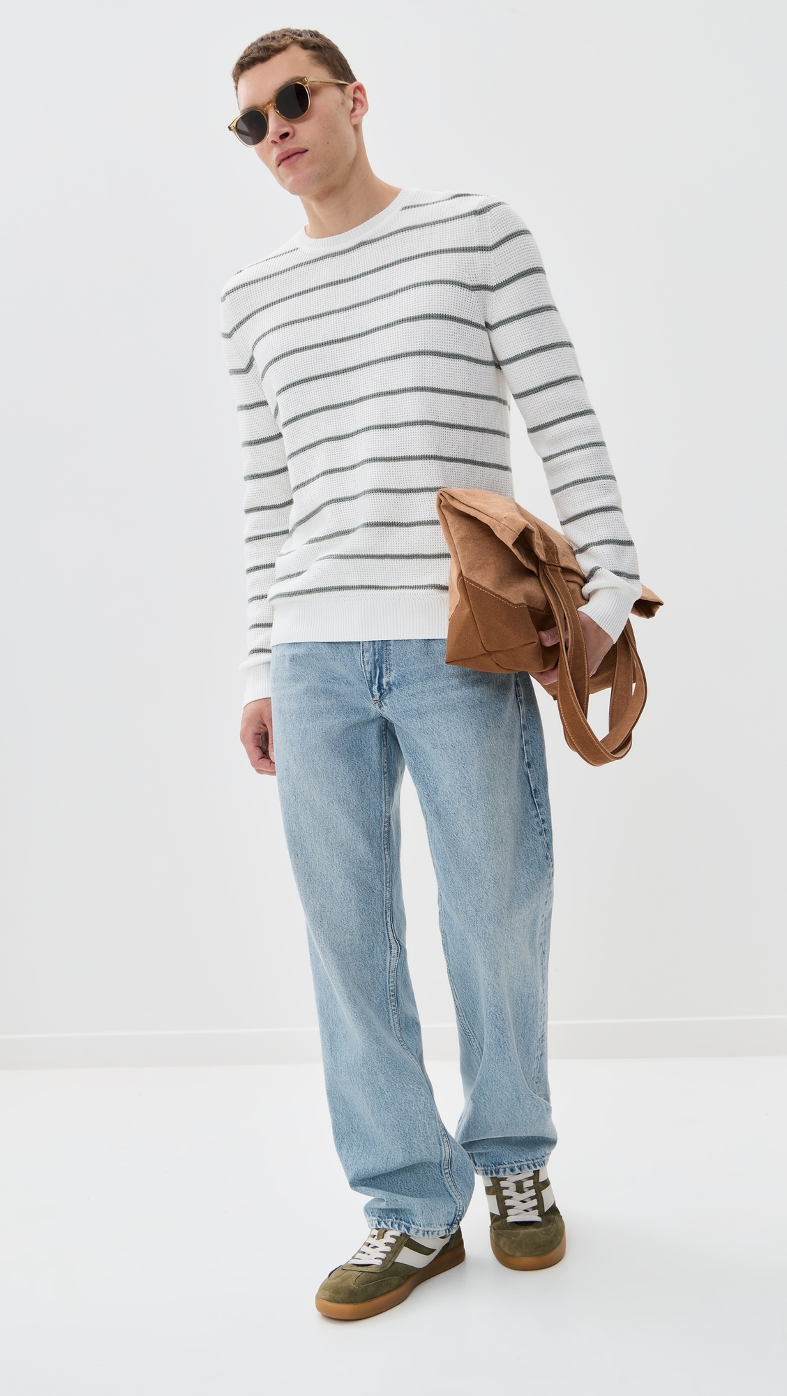 Sunwashed Crewneck Sweater White Sage Stripe