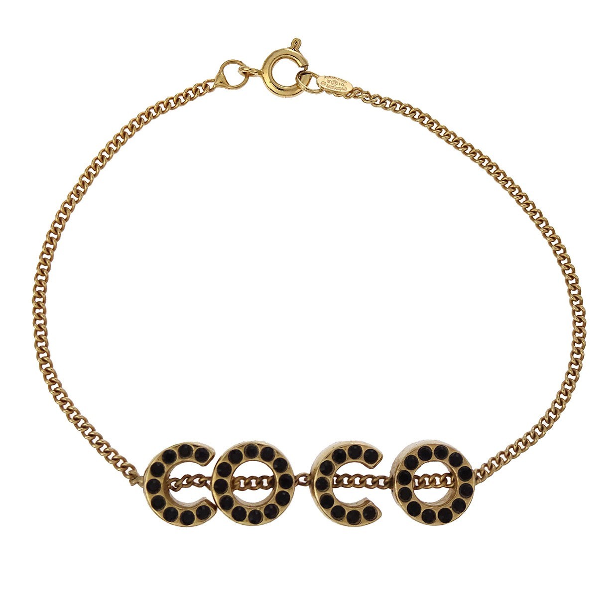 Chanel Cc Charm Bracelet Metal With Crystal Gold Gold_Plated Bracelet Jewelry Pre-Owned
