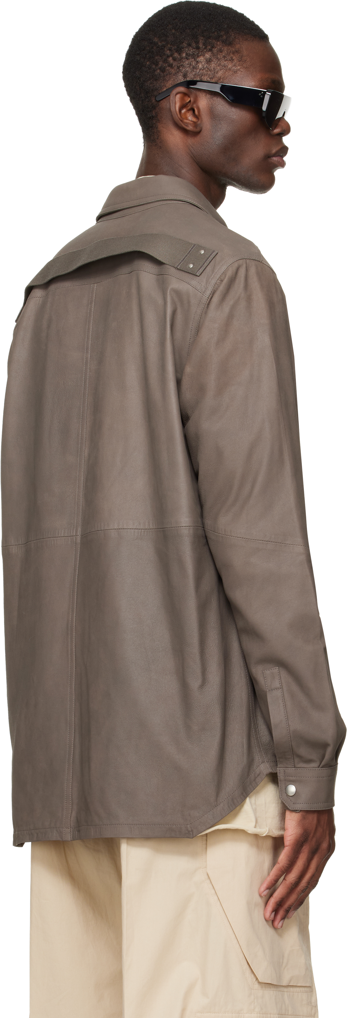 Gray Temple Feather Nappa Leather Outer Shirt