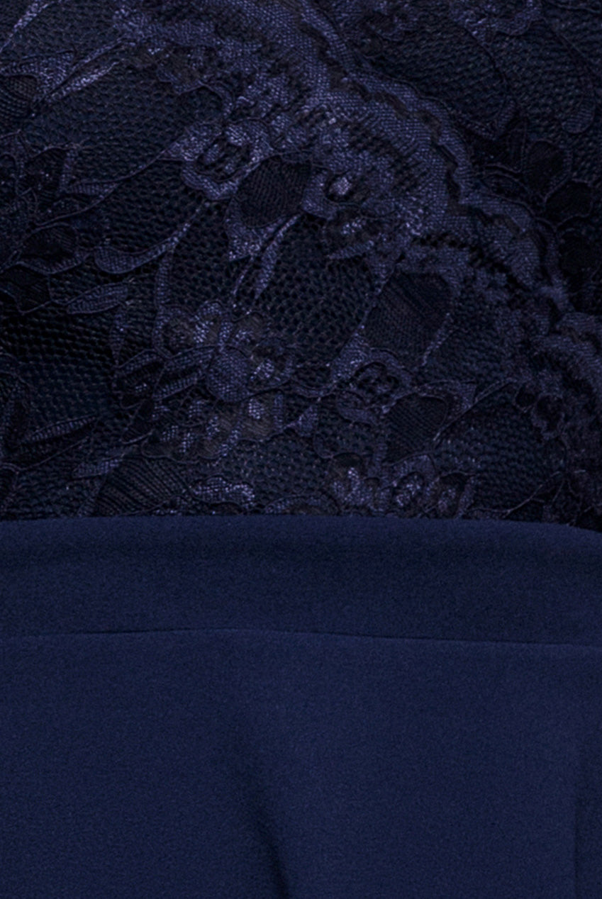 Goddiva Off The Shoulder Lace Skater Mini Dress - Navy Blue