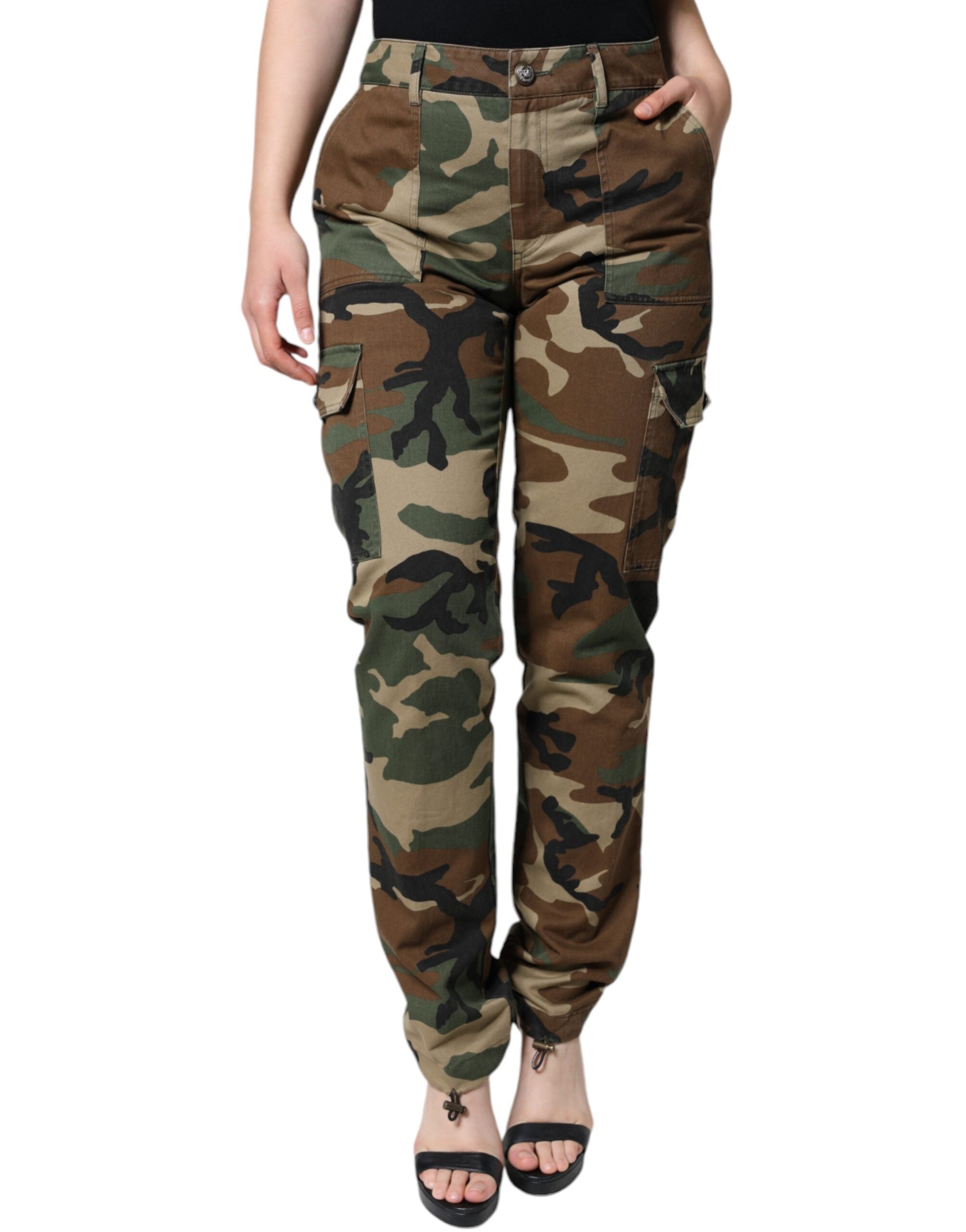 Camouflage Cotton Cargo Pants — Multicolor