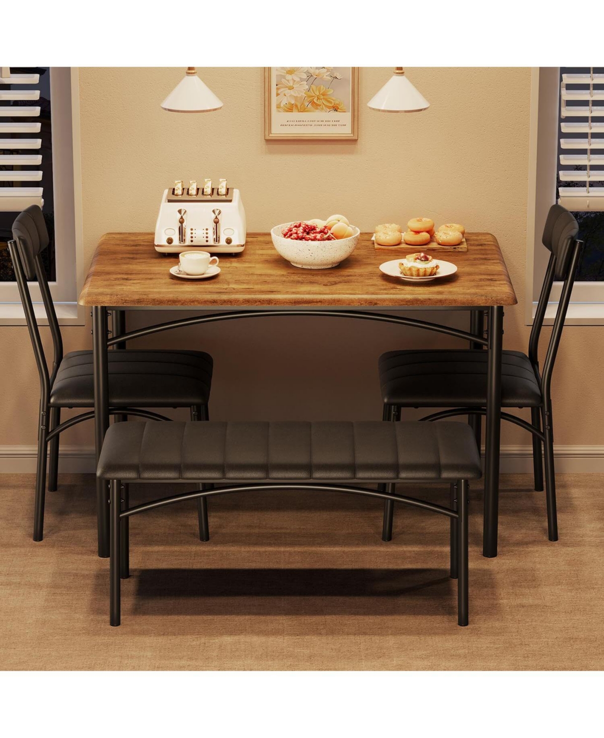Dining Table Set for 4, Kitchen Table with Upholstered Bench and 2 Chairs, Kitchen Table and Chairs Set, for Small Space, Apartment, Home, Kitc